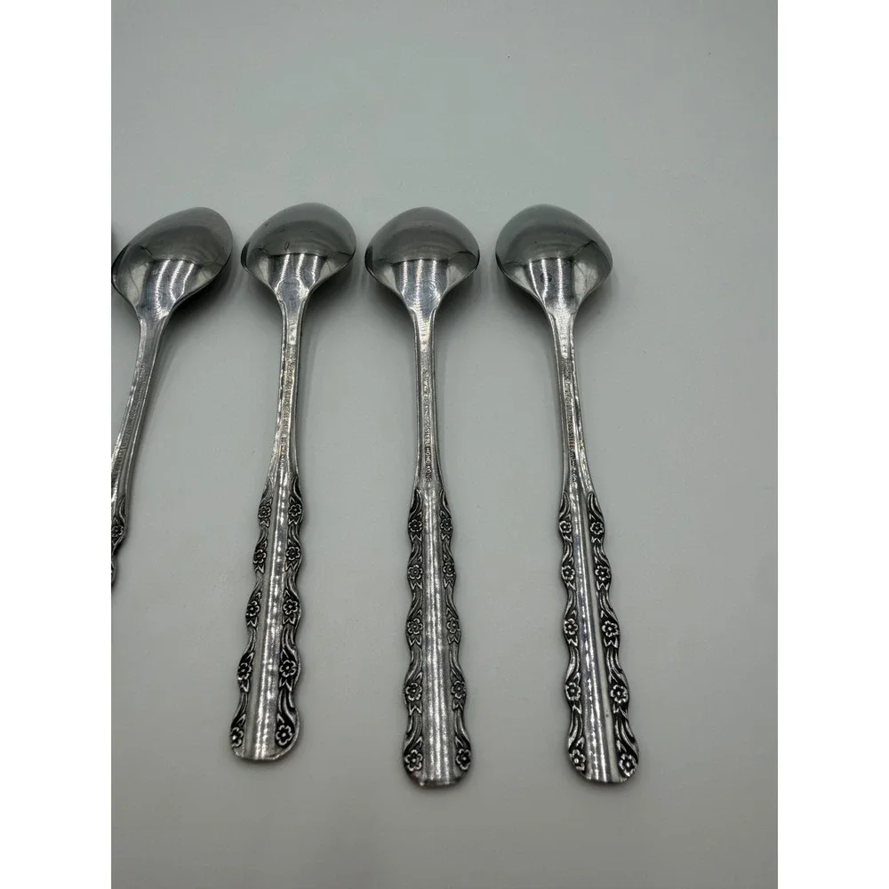 Ekco Eterna Florentine Stainless Teaspoons Set of 6 Floral Flatware Hong Kong